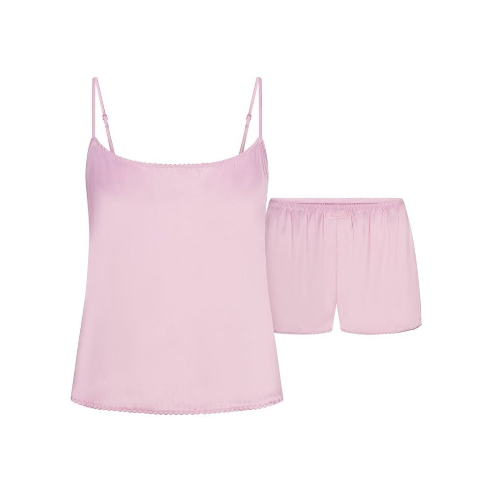 SKIMS WOVEN SHINE CAMI AND SHORT SLEEP SET - Pink Rose